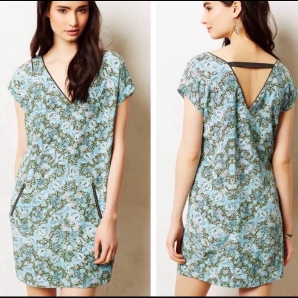 Anthropologie Maeve Serpentes Silk V Neck Shift Dress